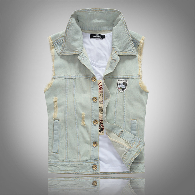 Kule Distinctive New Korean Style Slim-Fit Trendy Men's Wear Men's Denim Vest Nostalgic Light Color Denim Vest
