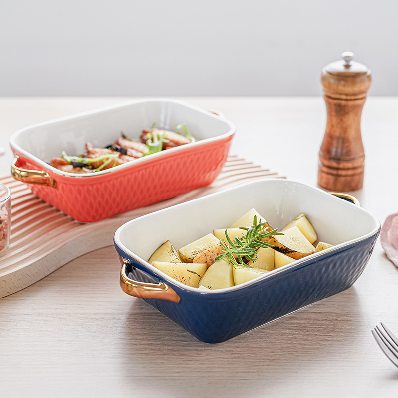 Binaural cerámica pan para hornear hogar creativo plato de ensalada frutas Nordic Internet celebridad vajilla queso arroz al horno