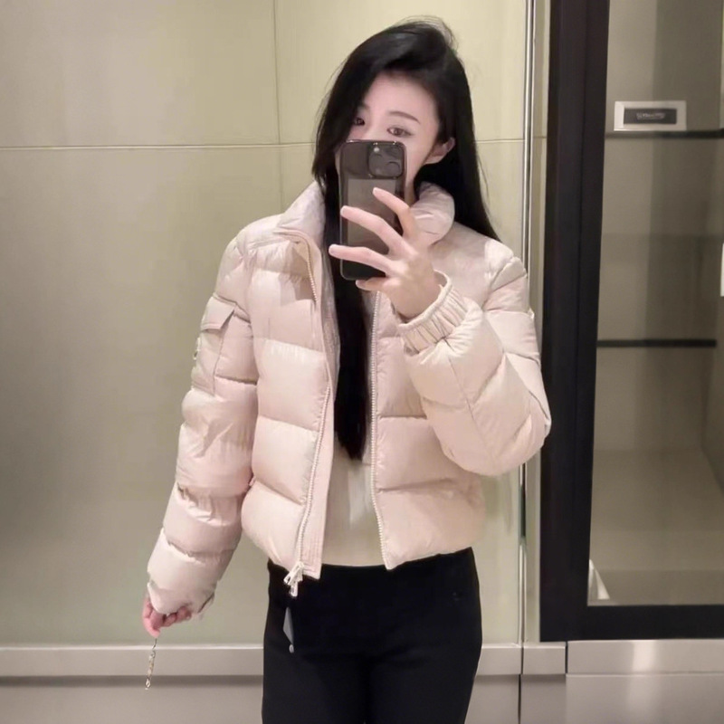 M Brand Petra Short down Jacket for Women with Stand Collar, Pockets, and Logo on the Sleeve, Women's Short Coat