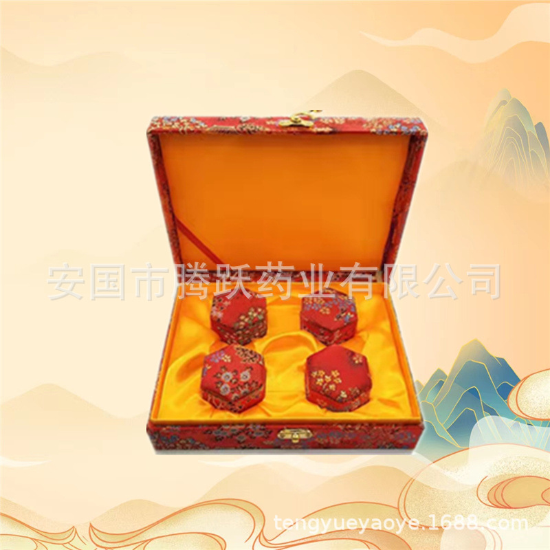 Hexagonal Brocade Gift Box Empty Jewelry Display Case Red Fabric Finish overview