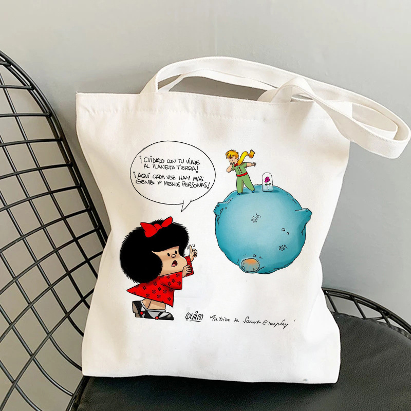 Mafalda women's cartoon canvas tote shoulder bag girl punk printed canvas bag ecological handbag