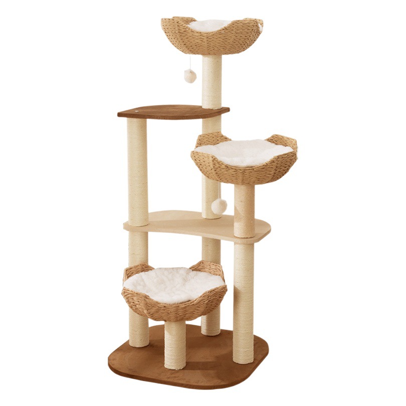 Marco de escalada de gato tejido de tres nidos nido de gato integrado plataforma de salto rascador pequeño no ocupado pulido garra gato suministros de juguete al por mayor