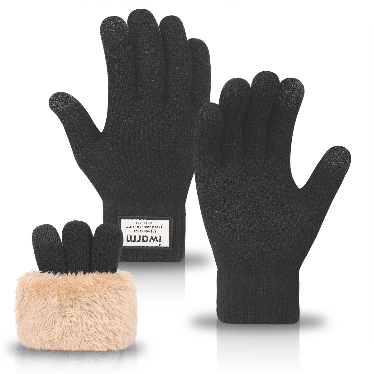 Iwarm cálidos guantes de pantalla táctil térmica de doble capa para hombres y mujeres de invierno con forro polar engrosado a prueba de frío al aire libre guantes de punto