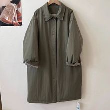 大码长款风衣棉服女冬季新款小个子韩系感复古加夹棉外套