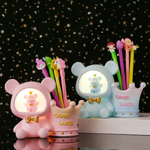 网红可爱暴力熊笔筒星星灯学生桌面文具收纳生日礼物树脂工艺礼品