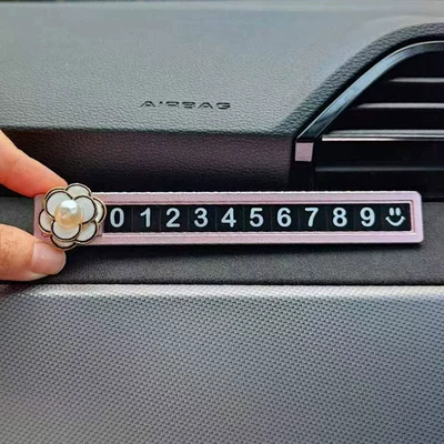 alloy car decoration parking – Other Automotive Interior Supplies - white-pearl-camellia-powder-alloy-sliding-parking-card