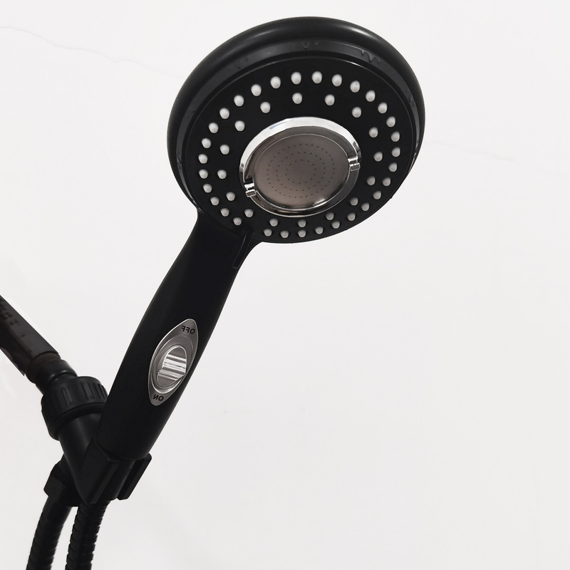 Cross-border shower head matte matte black three-function with switch American bracket handheld shower three-piece set