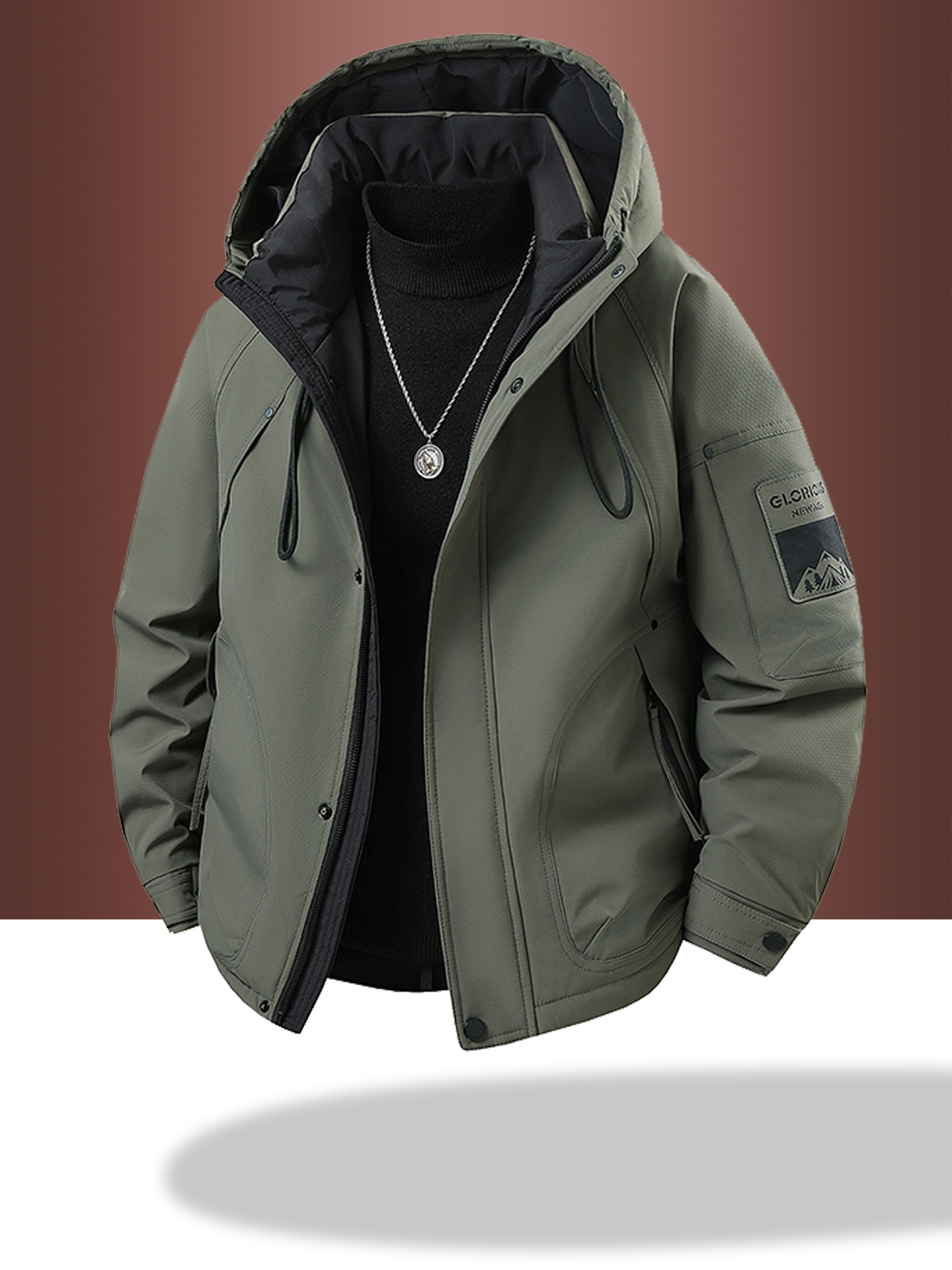 Nuevo traje de trabajo al aire libre para hombres grueso ocio suelto chaqueta con capuchón de camisa de abrigo cálido a prueba de frío chaqueta de plumón de hombre