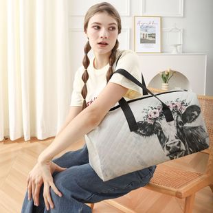 Amazon Simple Cow Floral Print Short-Distance Business Trip Check-In Large-Capacity Clothing Quilted Travel Bag