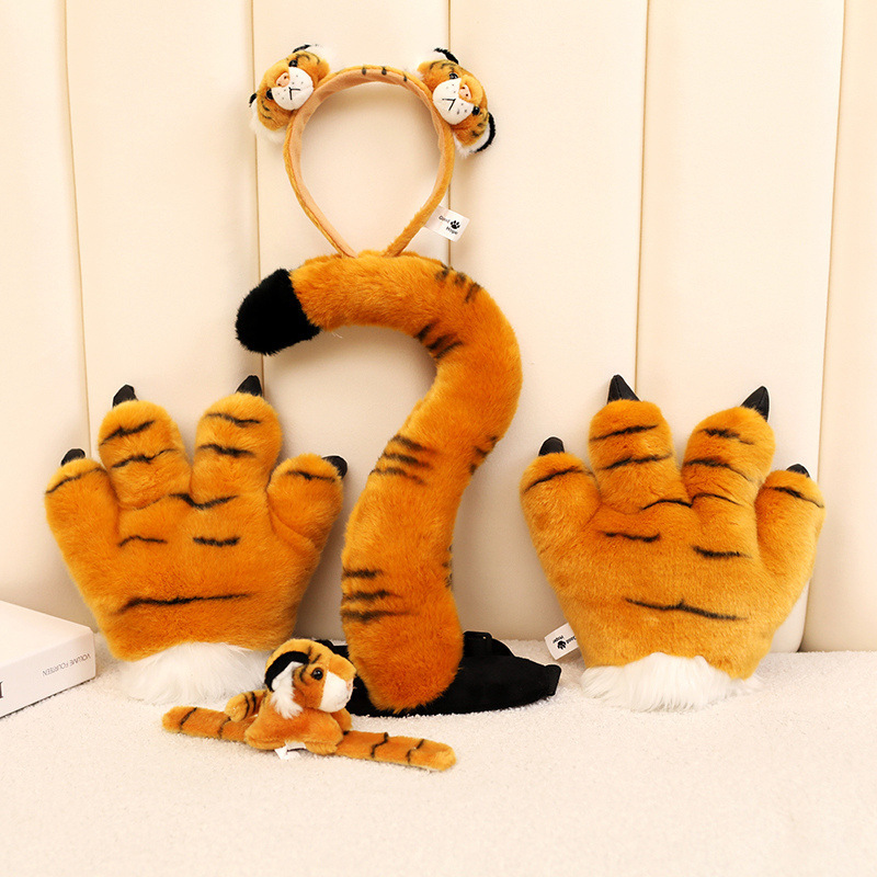 Animal Paws Tail Headband Performance Props Plush Toy Tiger Claw Gloves Photography Performance Holiday Gifts Wholesale