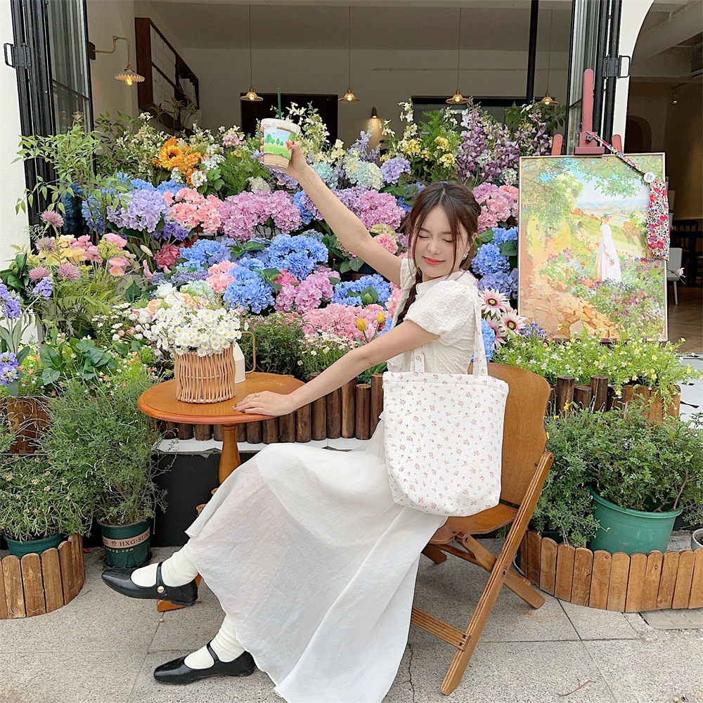 Spring Edition 44121 Canvas Bag, pure cotton floral canvas bag, tote bag, single-shoulder handbag, niche hand-held bag undefined