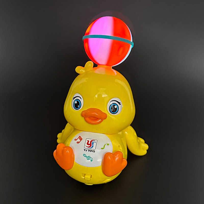 Nuevos productos transfronterizos luces y música eléctricas universales acrobacias topball pato 360 grados de rotación de dibujos animados pato juguetes para niños