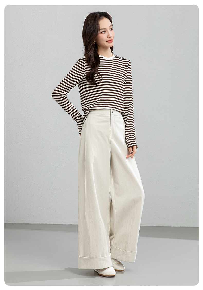 Quần culottes nữ ống rộng cạp cao chất liệu Tencel cotton, dáng suông rủ nhẹ — Xám gạo chi tiết 25