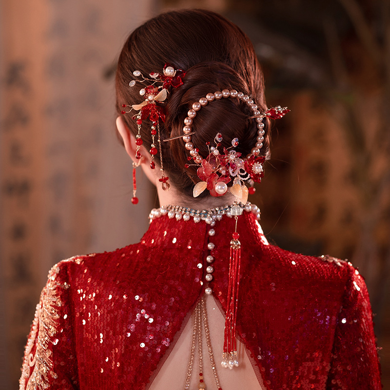 New Chinese style bride headdress ancientry tassel hair cheongsam toast