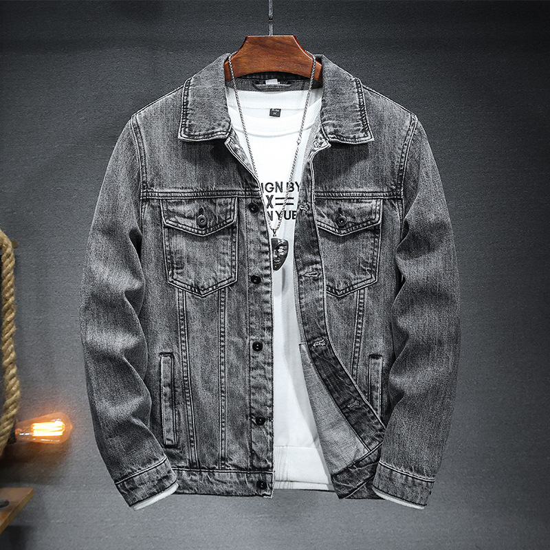Men's Clothing autumn gray simple slim denim jacket_voghion.com