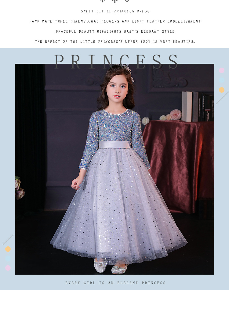 Mädchenkleid Langarm Blumenkind Prinzessin Kleid Kinder Host Klavierkleid High-End-Geburtstagsabendkleid Frühling Sommer – Detail 2
