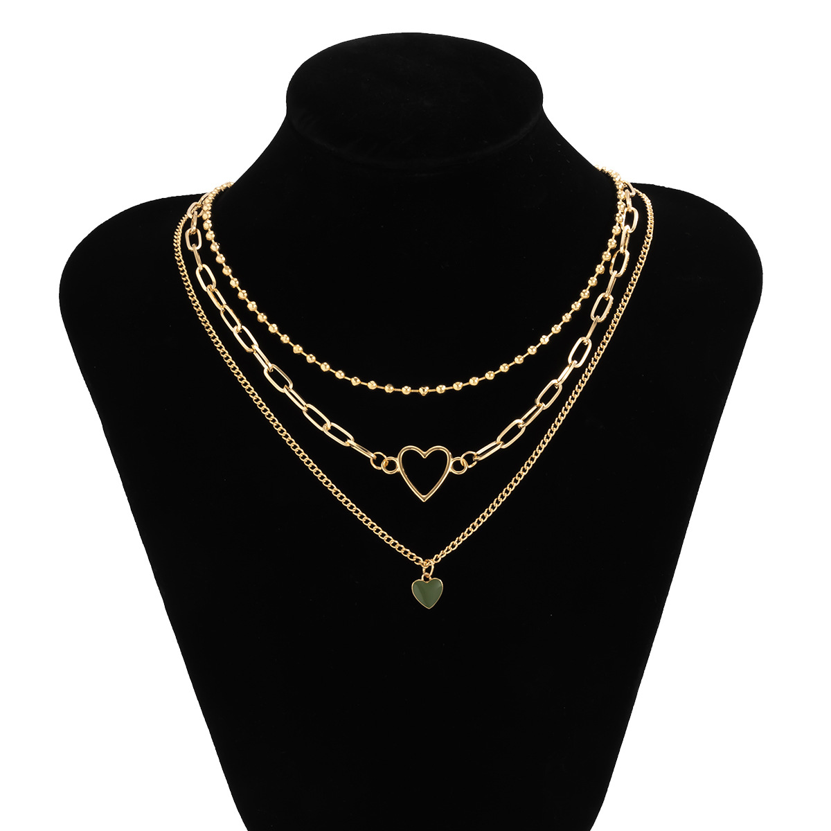 欧美时尚简约十字链镂空心形套装项链 个性几何滴油桃心锁骨颈链