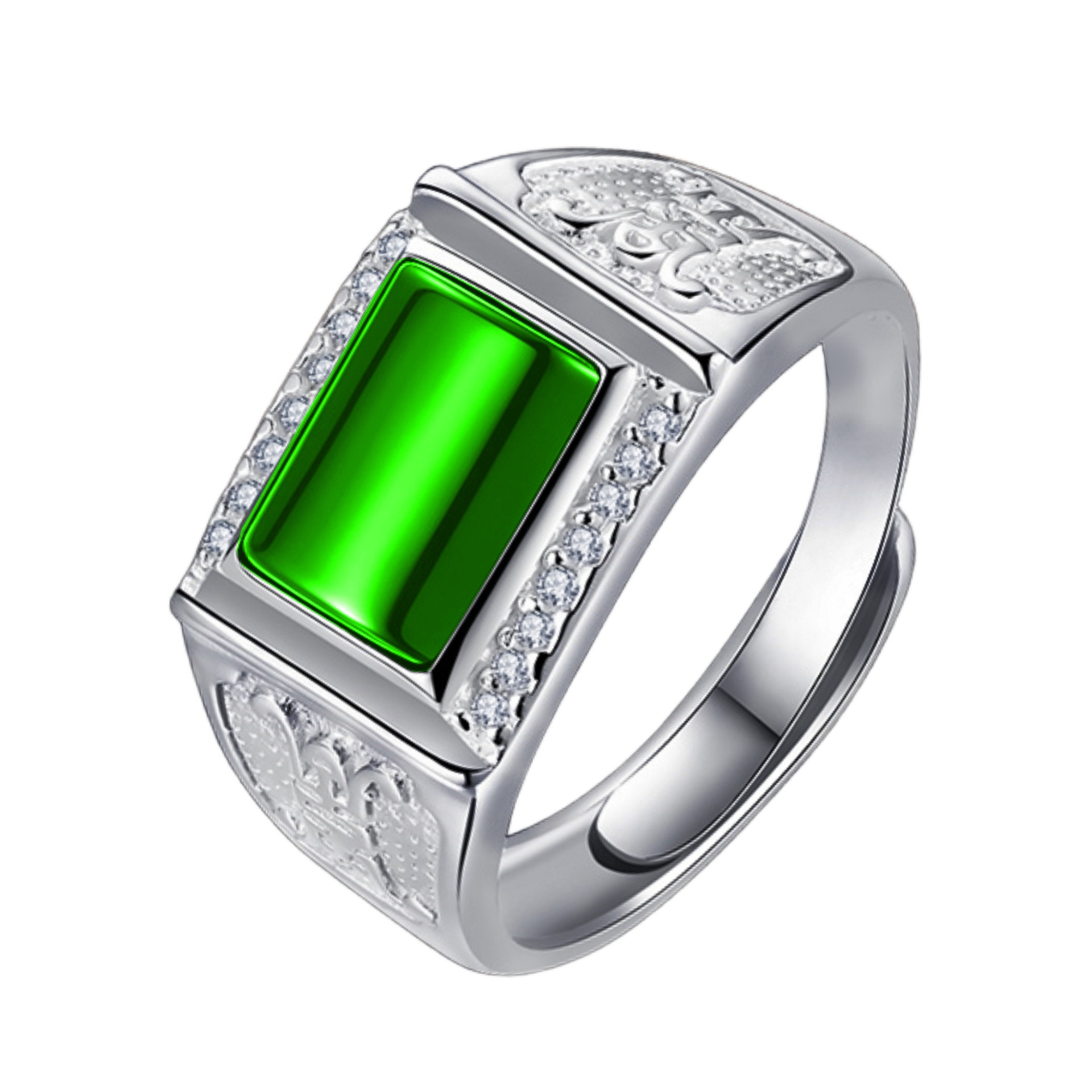 Simple and extraordinary green chalcedony ring noble and elegant inlaid green agate green jade Jasper men's ring wholesale