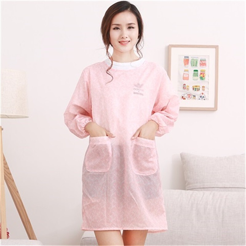 Waterproof and Oil-proof Long Sleeve Apron Pocket Lace-up Home Daily Kitchen Anti-fouling Flower Rattan Overalls Source Factory