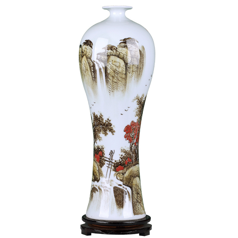 景德镇陶瓷器手绘山水青花瓷花瓶摆件中式家居饰品客厅电视柜摆设