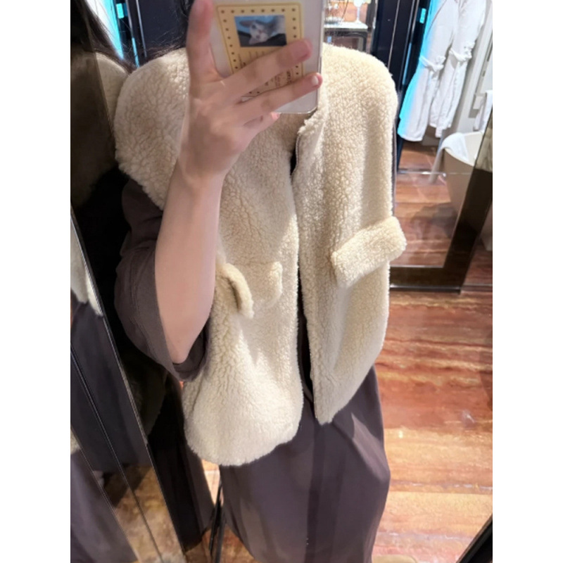 海宁皮草100绵羊毛马甲韩系休闲皮毛一体女皮草外套2025冬季新款
