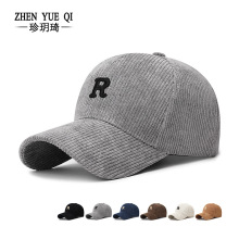 秋冬季新款简约立体字母R纯色条绒棒球帽硬顶不塌可调节时尚帽子