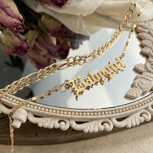 5043851 European and American Cross-Border New Baby Girl Alphabet Necklace, Instagram Style, Unique Design, Double Lock Bone Chain