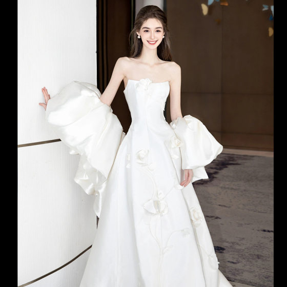 French Satin Tube Top High Texture Travel Light Wedding Dress 2025 New Bride Small White Home Main Yarn
