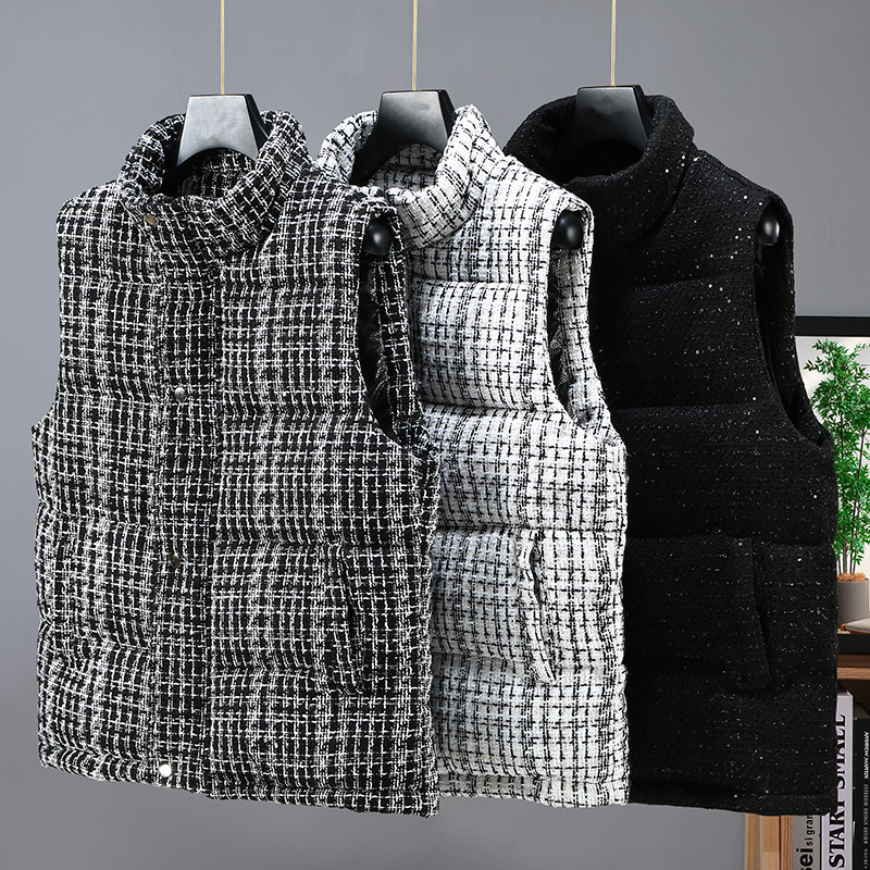 Gilet en coton et soie pour homme, gilet d'hiver tricoté à rayures argentées à paillettes, gilet chaud pour couple, même style_voghion.com