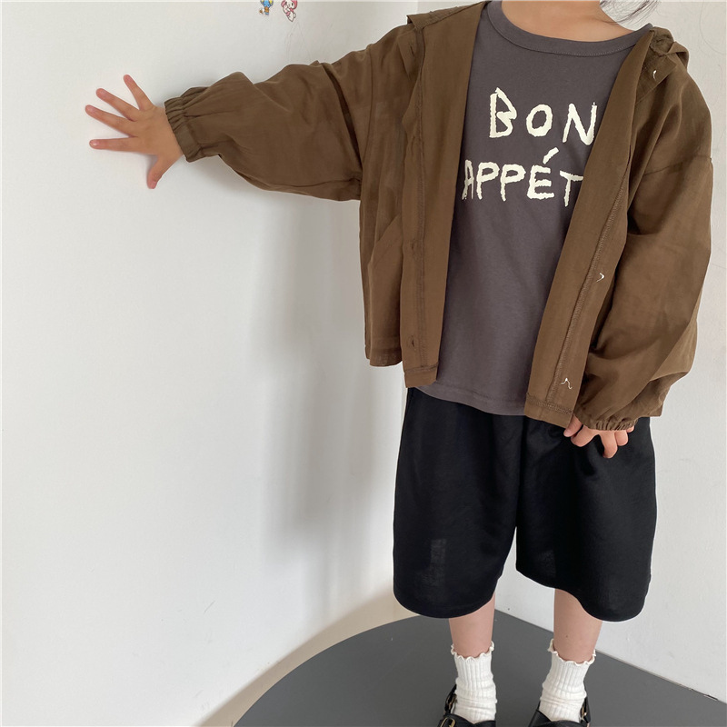 GL-KIDS 한국어 버전의 새로운 여름 어린이 편지 인쇄 경량 후드 자외선 차단 의류 남성용 및 여성용 에어컨 가디건