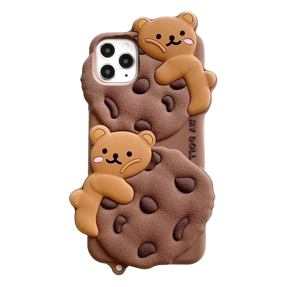 Oso de silicona de galletas IPhone15Pro Max colgante de Apple 14 caja del teléfono para IP11/12 caso suave
