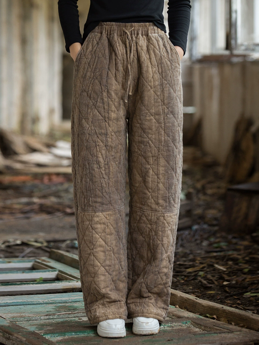 Winter quilted warm trousers, elastic waist