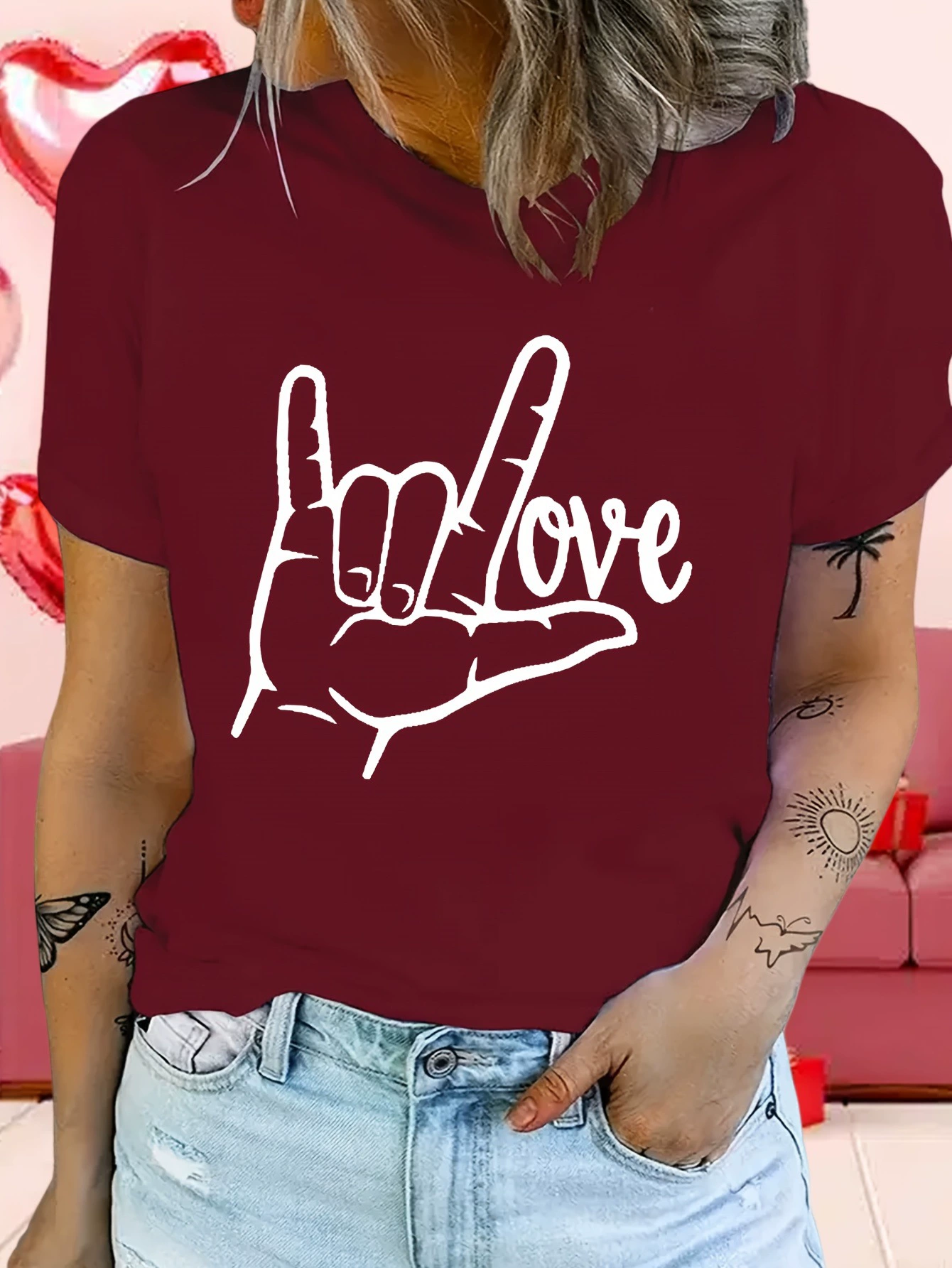 Футболка из хлопка с принтом «I Love You» к Дню святого Валентина, несколько цветов на выбор