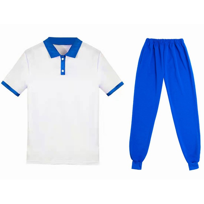 학교 교복은 초 · 중등 학생 봄 · 여름 남녀 대학 파란색과 흰색 티셔츠 반팔 바지 학생 교복 BI SONG ZHIHE 세트