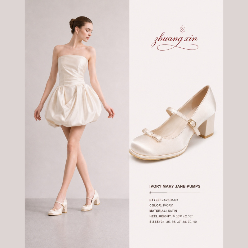 Chunky Heel Mary Jane Shoes for Women, Fairy-Style, Perfect for Pairing with Skirts, Bow-Knot Single Shoes, French-Style, Stunning Satin, Comfortable High Heels