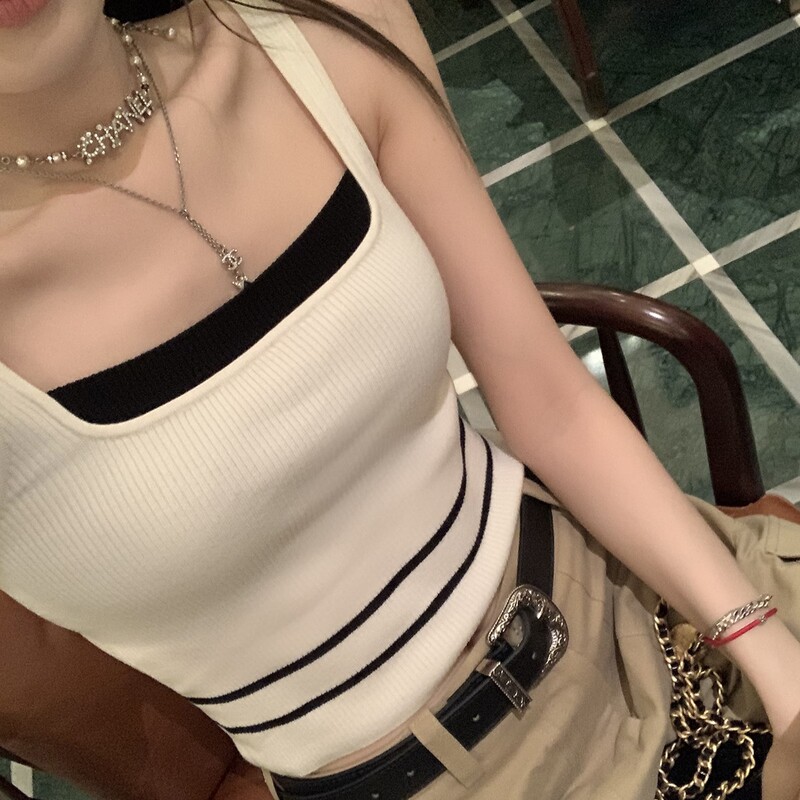 Too Good to Wear Refreshing Tencel Wool Fake Two-piece Elastic Knitted Vest Women's Spring Inner Top