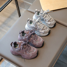 女童系带休闲鞋2025秋新款儿童跑步鞋软底防滑百搭潮男童老爹鞋潮