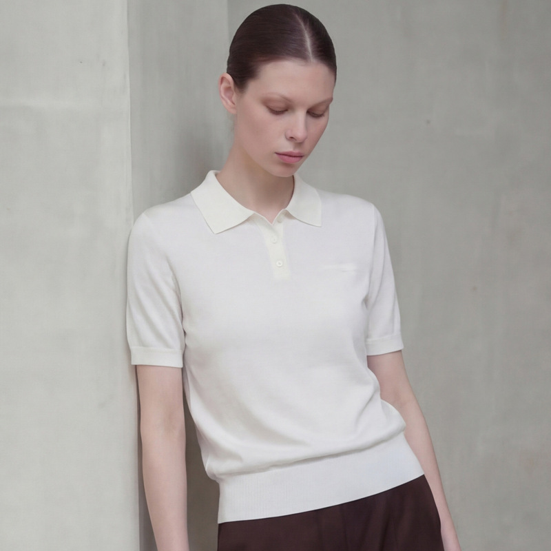 "White Dew" Ultra-Fine Wool Polo Collar Knit Short-Sleeve Elegant Commuter Thin Top Turn-Down Collar T-Shirt Knitwear "White Dew" Ultra-Fine Wool Polo Collar Knit Short-Sleeve Elegant Commuter Thin Top Turn-Down Collar T-Shirt Knitwear