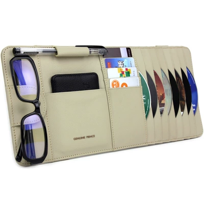Car Cd Holder, Car Cd Multimediya və saxlama aksesuarları - beige-genuine-leather-multifunctional-extended-version