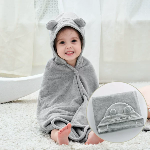 10A Antibacterial Coral Fleece Soft Hooded Children's Bath Towel Bathrobe Absorbent Infant Cloak Cape Blanket Wholesale