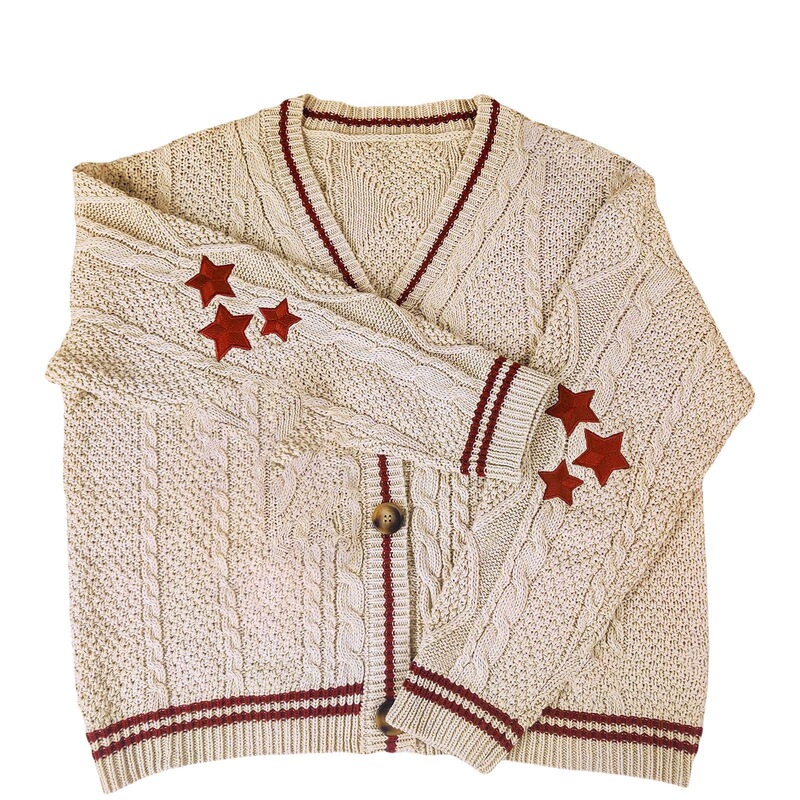 Autumn and Winter Striped Long-Sleeve Cardigan, Stylish for Commuting, European and American Style Batwing Knit White Single-Breasted Sweater, Casual and Versatile