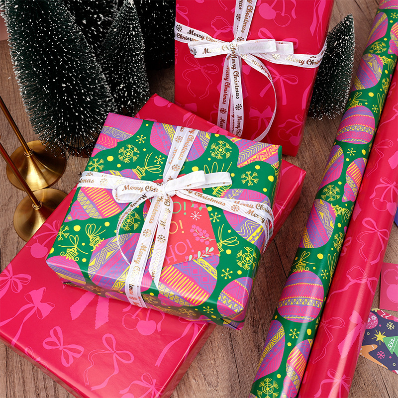 Transfronterizo para gran tamaño de papel de embalaje de regalos de Navidad fluorescente dibujos animados lindos papel de embalaje de regalos de arco