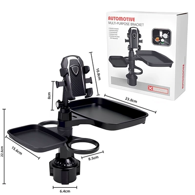 Car Water Cup Holder, Dinner Plate Tray, Multi-Functional Mobile Phone Holder, Coffee Drink Storage Rack, Foldable Car Cup Holder (Car cup holder/beverage holder) - black-mobile-phone-holder-double-tray-double-cup-holder