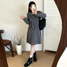 大码女装披肩polo领气质连衣裙女2025秋胖mm休闲显瘦针织裙23512