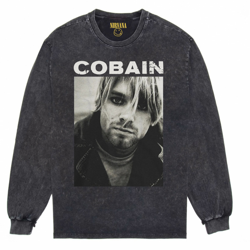 Nirvana Vintage American retro apenado rock punk angustiado lavado batik Camiseta de manga larga