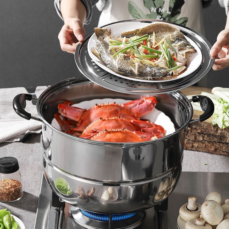[Yihua Kitchen Products] ステンレス製二層蒸し器家庭用大型スープポット蒸しパン蒸し魚鍋電磁調理器ユニバーサル|undefined