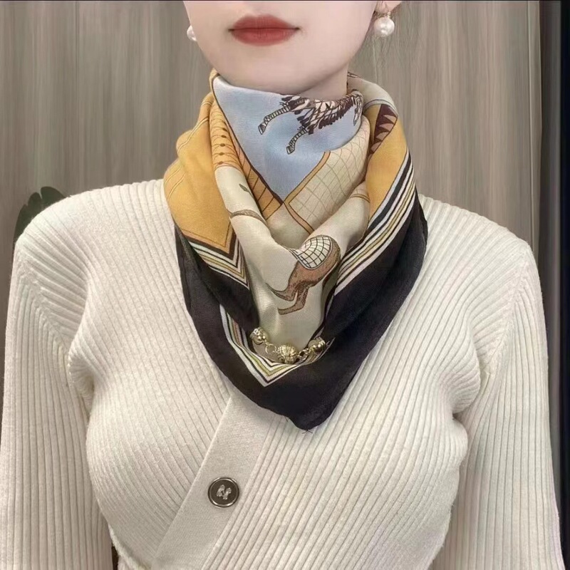 热卖新款小金球磁吸扣65cm棉麻质感高级感女士护颈小围巾百搭丝巾|undefined