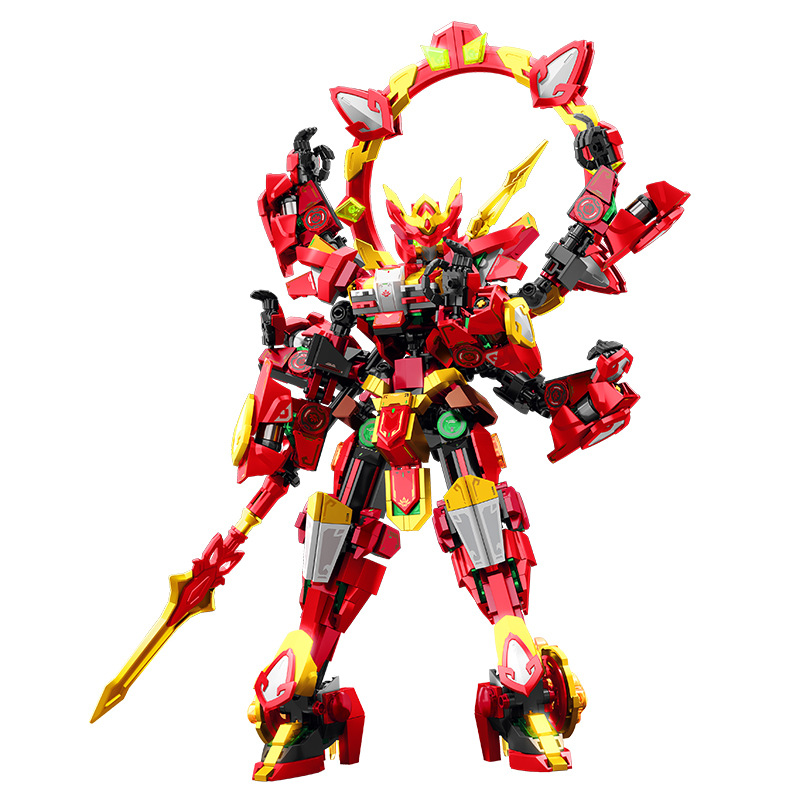 (2개) SENBAO 빌딩 블록 조립 된 장난감 소년 SHENGFENG GOD NEZHA 변형 가능한 메카 기계 그림 건물 블록 GUOCHAO 조립