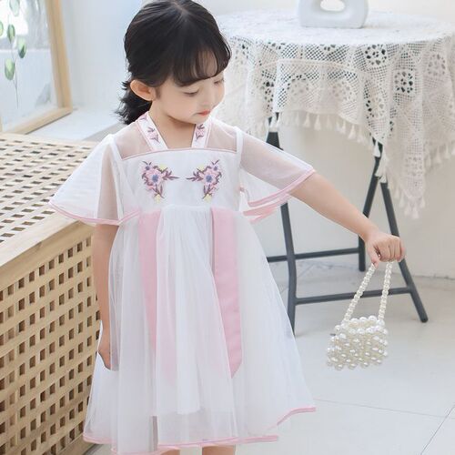 Girls Hanfu Dress Children's Ancient Style Flying Sleeves Mesh Dress Baby Princess Dress Summer Dress Fashionable Summer 2024