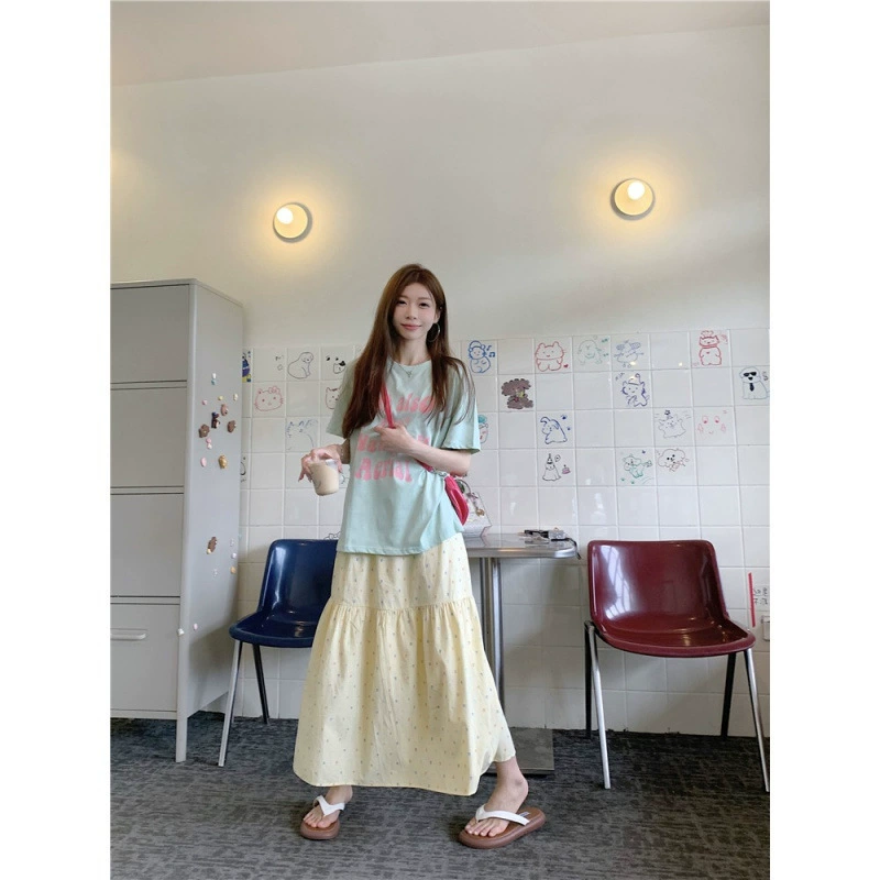 Yellow skirt with letters, set, plus size